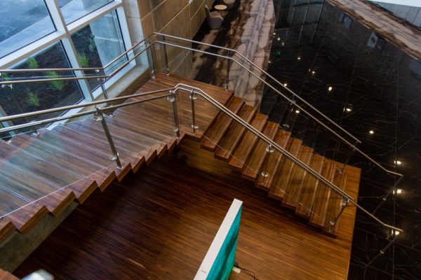 Wooden stairs leading to the second floor of a Utah Data Center | Novva Data Centers
