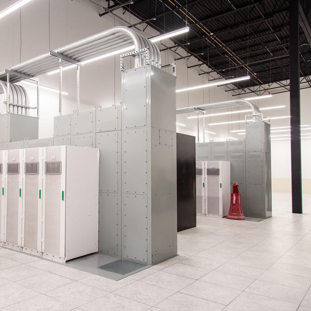 The interior framework in Novva's Utah Data Center in Salt Lake City. The framework uses waterless cooling techniques.