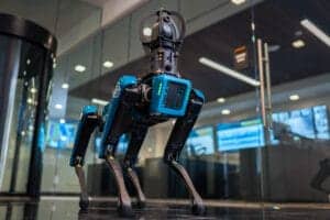 image of Novva's robotic security dog standing in front of the data center's command center